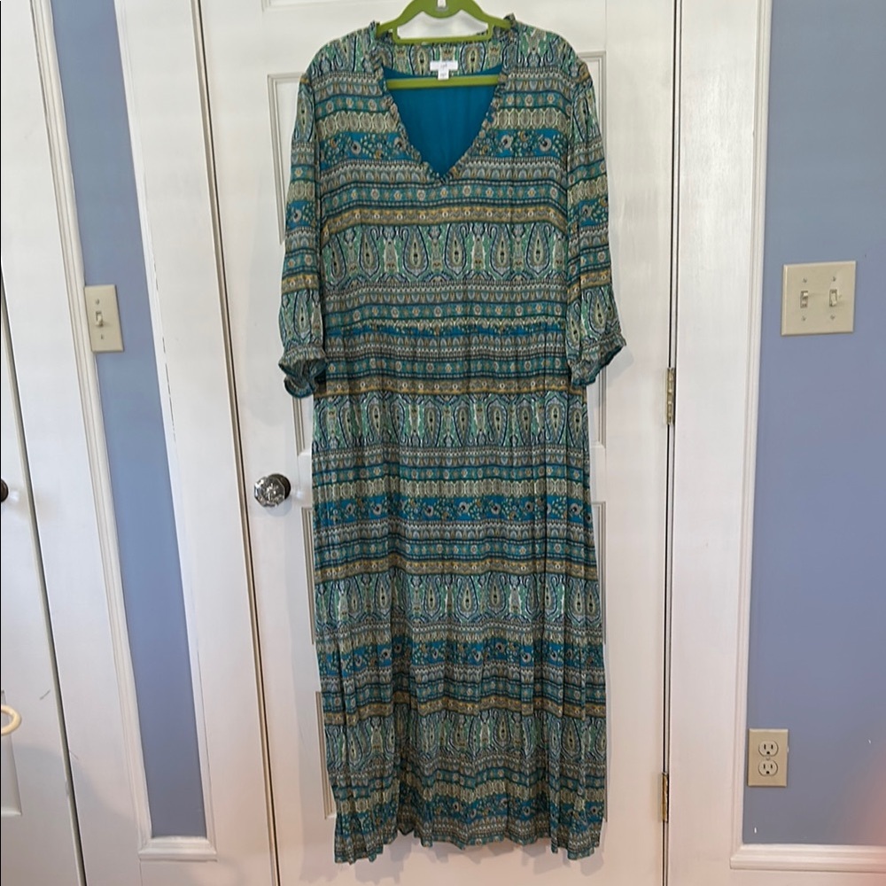 J Jill Teal Patterned Maxi Dress